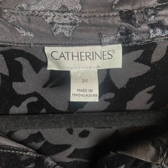 Catherines Size 3x Button Front Velvet Burnout Black Blouse Top Floral Sheer - Picture 7 of 9